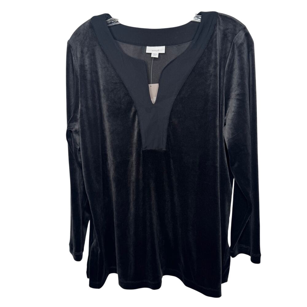 J. Jill Pure Jill Black Velvet Top LP Petite Long Sleeve Lounge Cozy